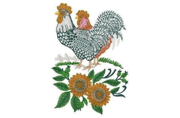 Chicken with Flower Embroidery Design
