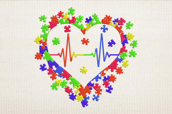 Heartbeat Puzzle LGBT Embroidery Design